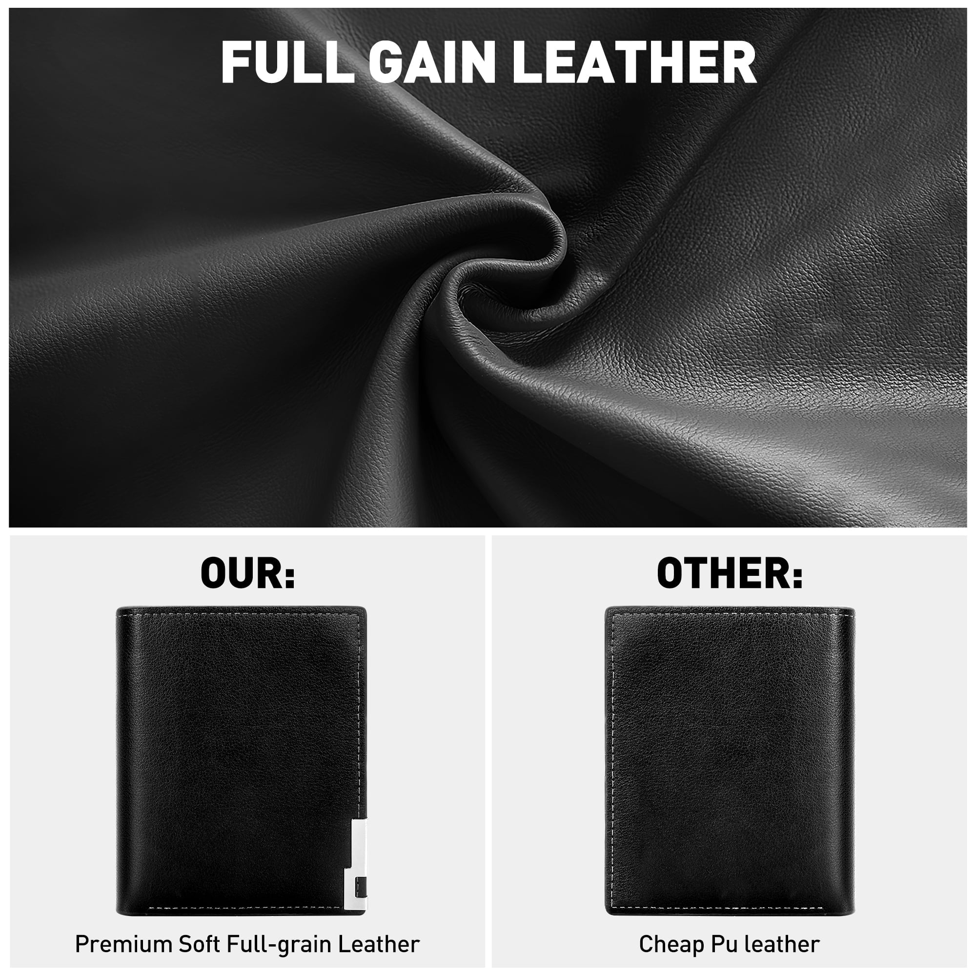 Mens Wallet, Bifold Genuine Leather Wallet for Men, RFID Blocking Wallet with 1 ID Window, 7 Card Holders & 2 Cash Sl... - Image 4