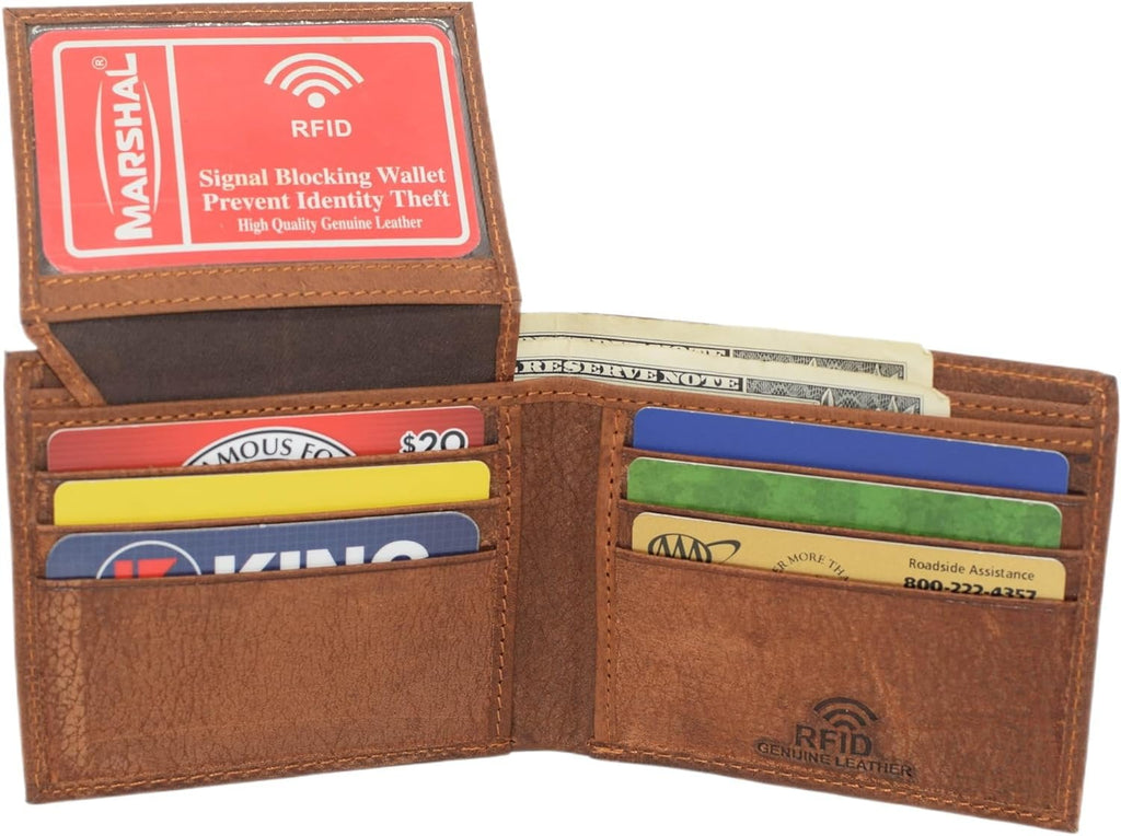 Marshal RFID Blocking Elephant Genuine Leather Bifold Trifold Wallet for Men Bifold - Image 2