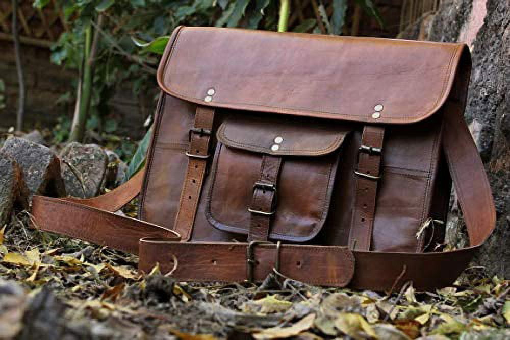 Leather Unisex Real Leather Messenger Bag for Laptop Briefcase Satchel ... - Image 2