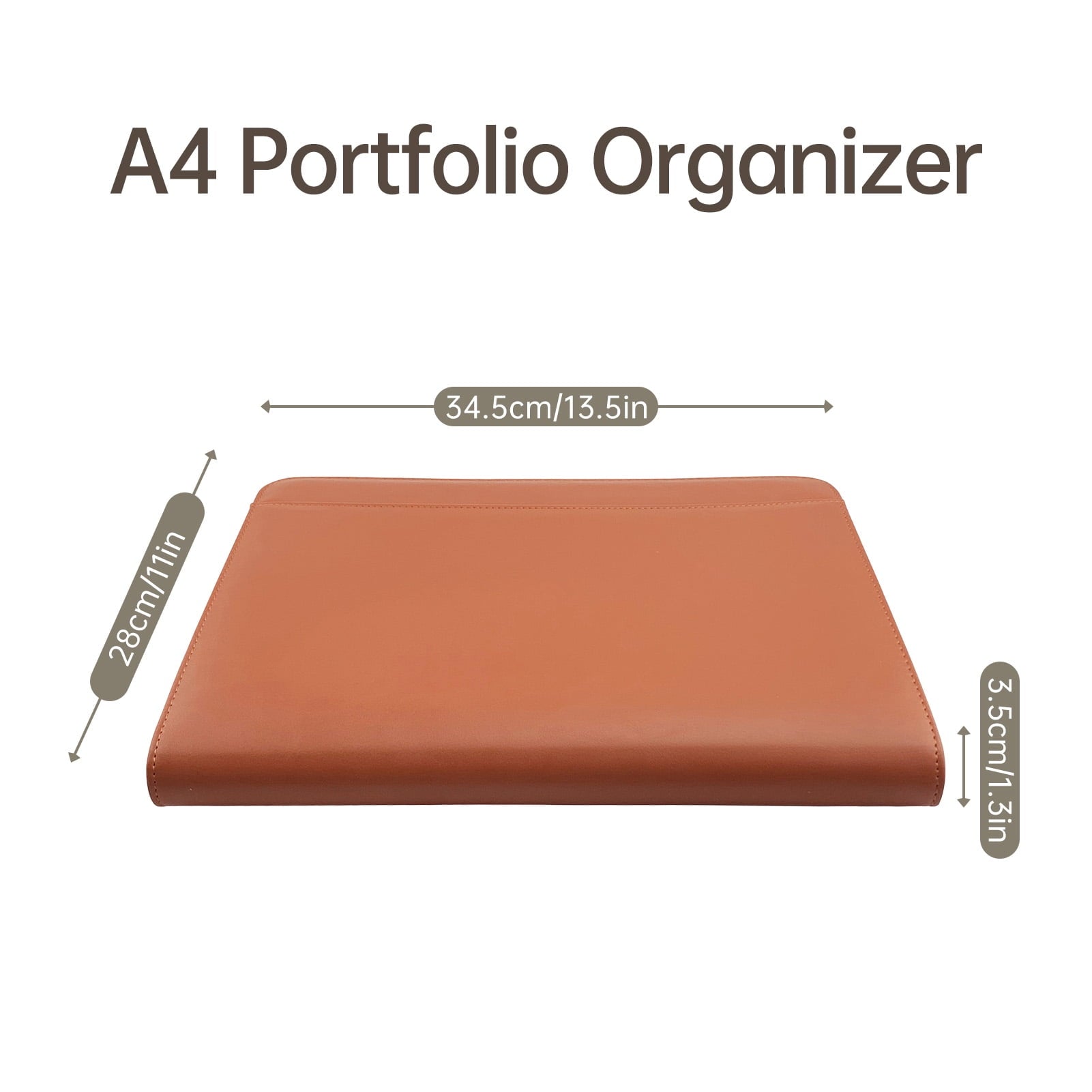 Irfora Stylish Brown Zippered Padfolio, PU Leather Portfolio Organizer for Men and Women - Image 2