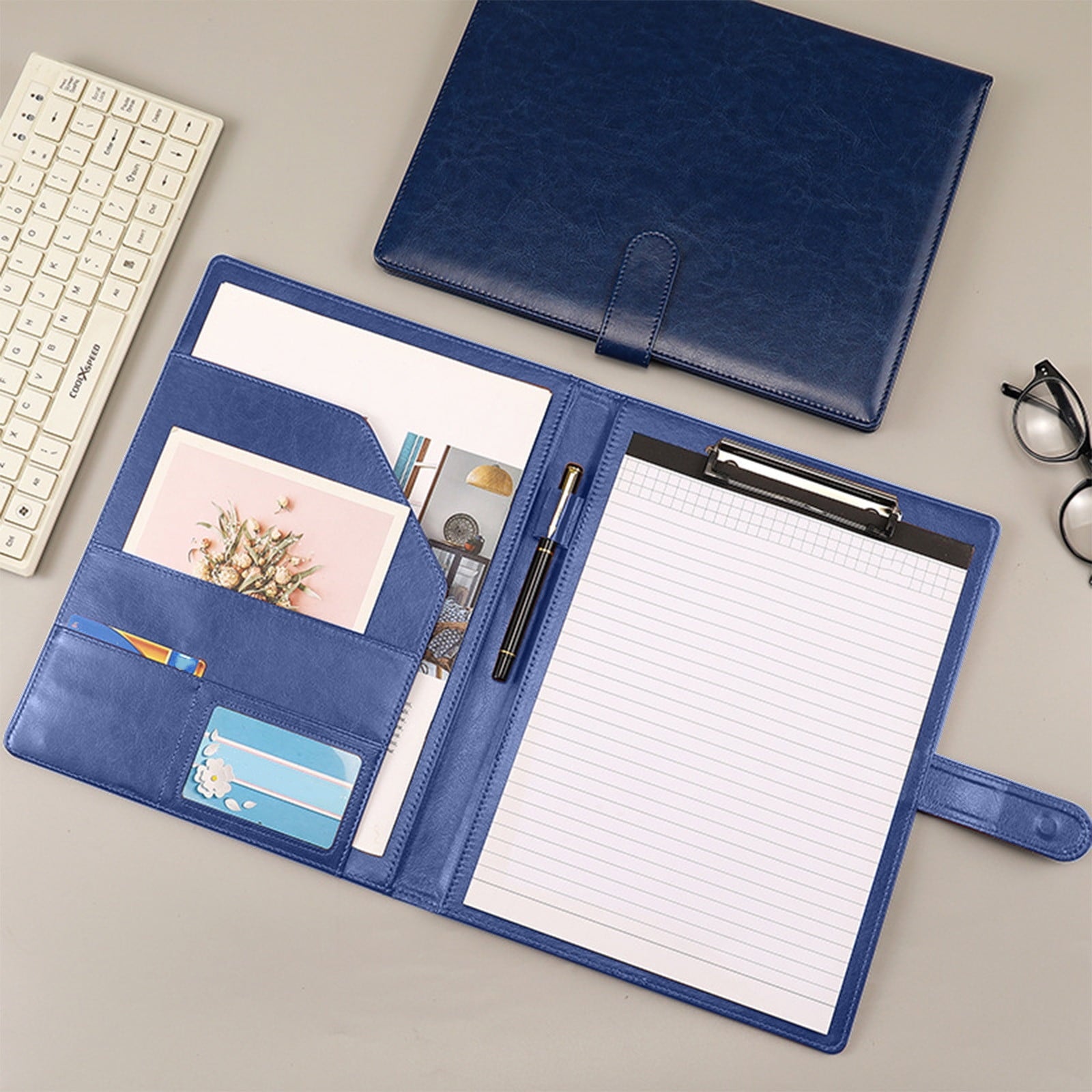 A4 Leather Business Folder, 12.6x9.6 Inch Office Contract Organizer – Executive Portfolio with Padfolio, Magnetic Clo...