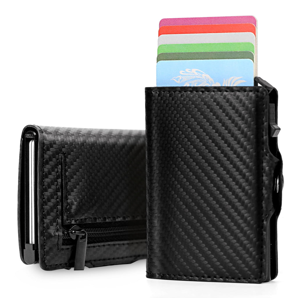 Credit Card Holder, Minimalism Leather Slim Wallet with Banknote Pockets, Coin Compartment and RFID Protection for Me...