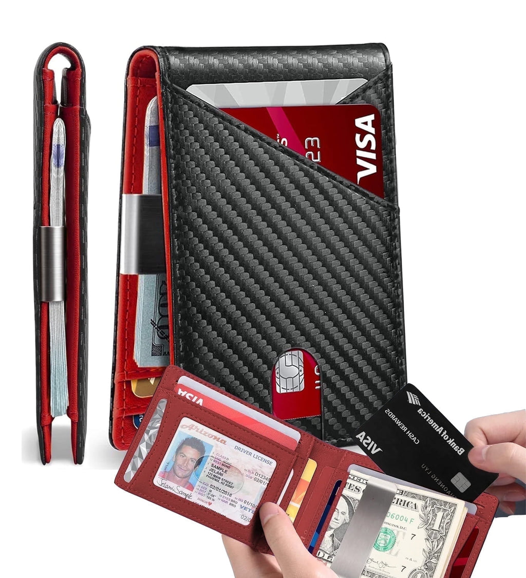 Men's Slim Leather Wallet with RFID Blocking - Front Pocket Bifold for Small Leather Bifold Men's Front Pocket Wallet