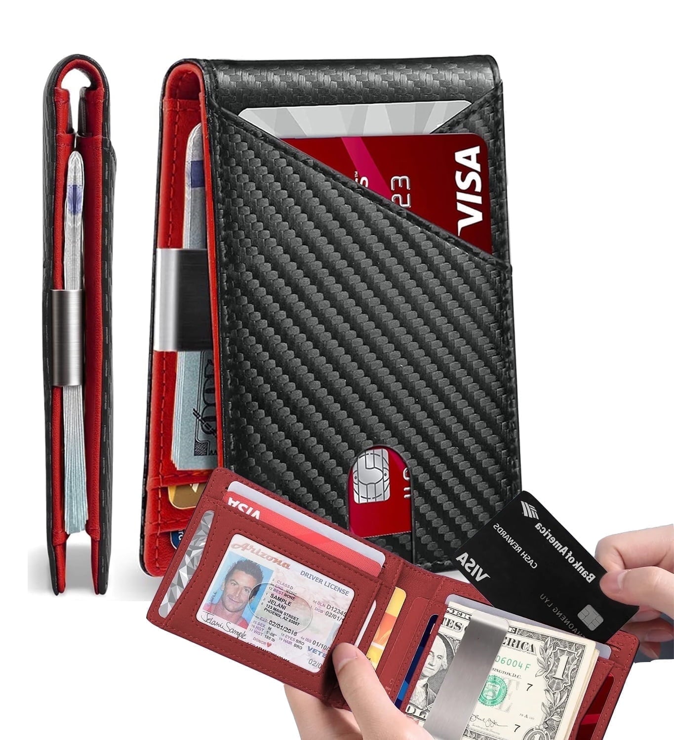 Men's Slim Leather Wallet with RFID Blocking - Front Pocket Bifold for Small Leather Bifold Men's Front Pocket Wallet