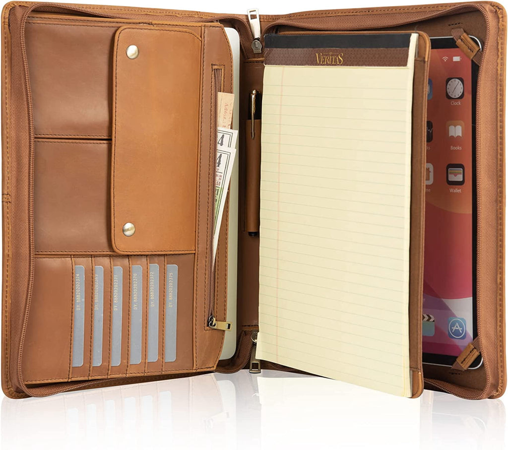 Genuine Leather Portfolio for iPad Pro 2.9 (2018&2020&2021),Crazy Horse Leather Folder with Notepad Holder,Zippered W...