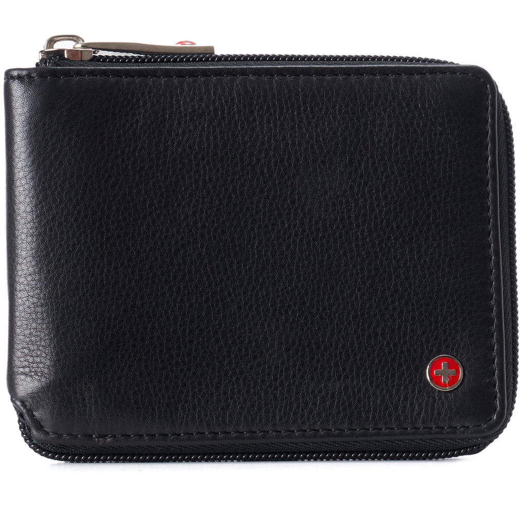 Zipper Bifold Wallet for Men Women RFID Protected Genuine Leather
