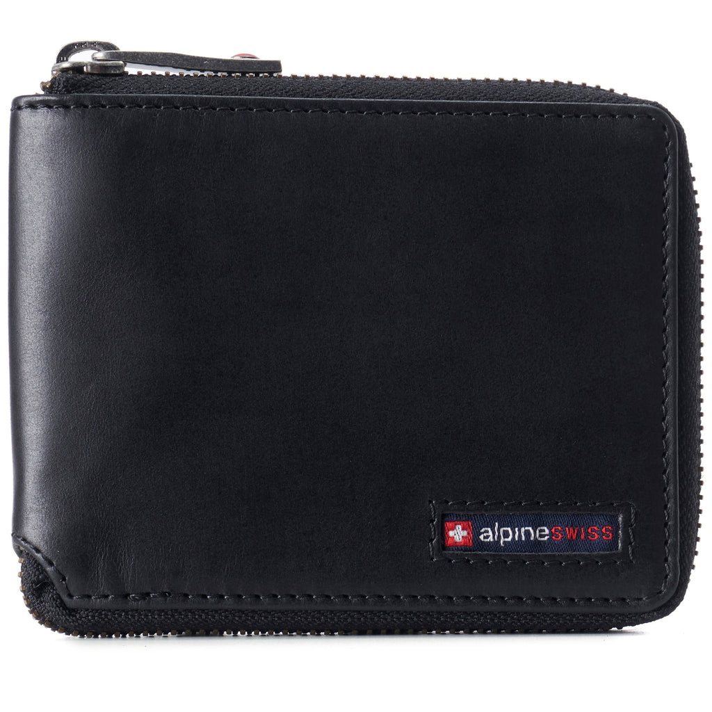 Zipper Bifold Wallet for Men Women RFID Protected Genuine Leather