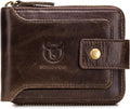 BULLCAPTAIN Men Zipper Around Wallet Genuine Leather RFID Blocking Bifold Large Capacity Coin Purse with ID Window (Black)