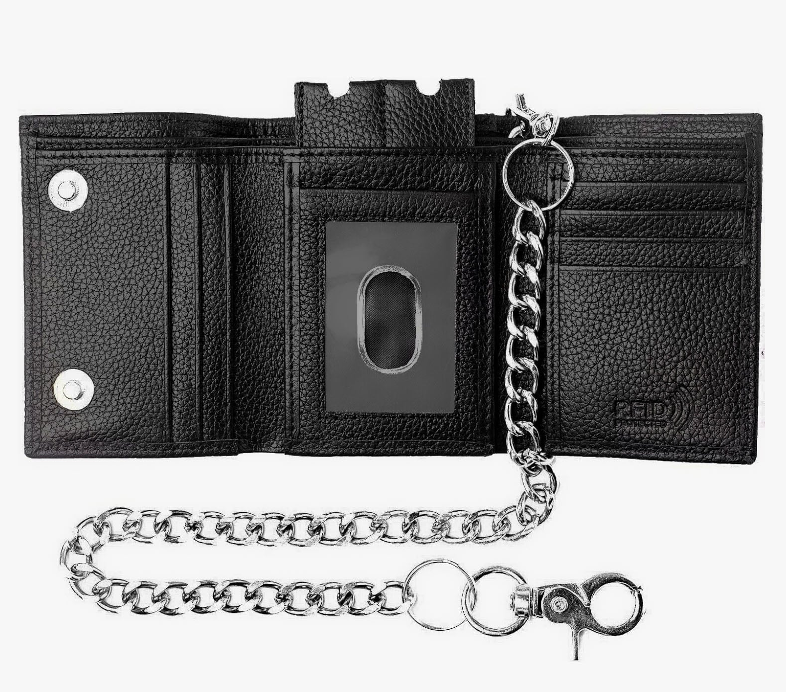 Black Real Leather Wallet Classic Wallet Chains RFID Wallet for Men with Card Slots & Key Holder