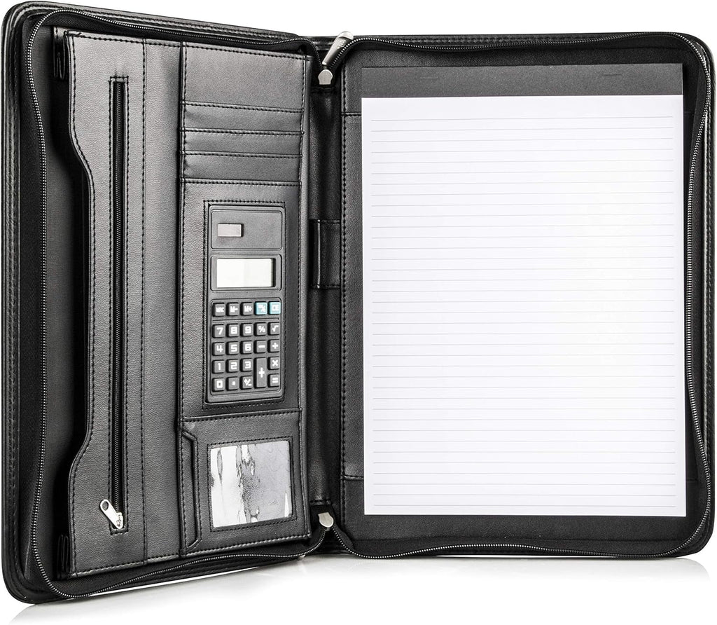 Black Superior Vegan Leather Business Portfolio with Zipper – Padfolio All-in-One. Smartest Protective 10.1 Inch Tabl...
