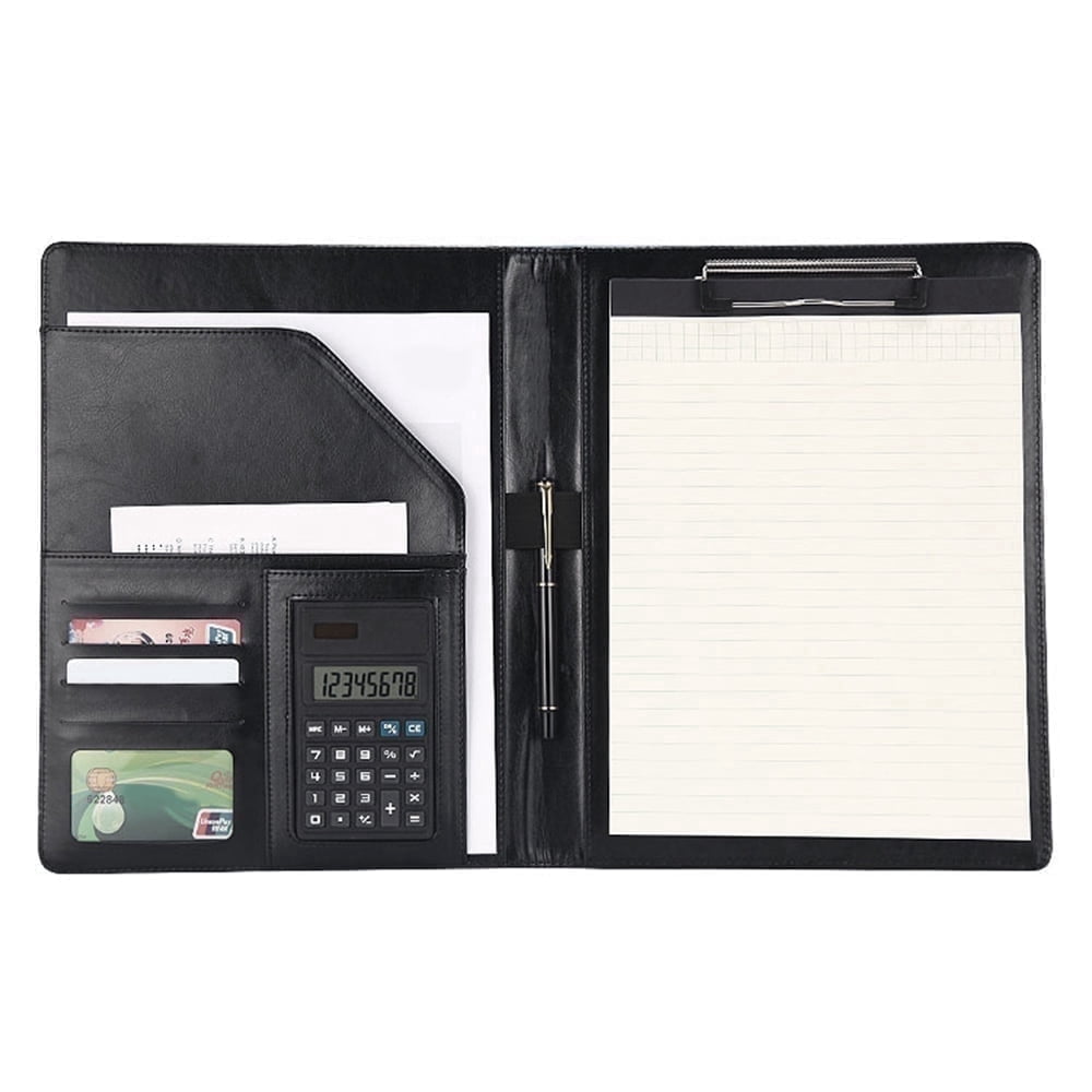 Padfolio Portfolio Organizer Folder with Calculator for Office, Gift, Pu Leather Black