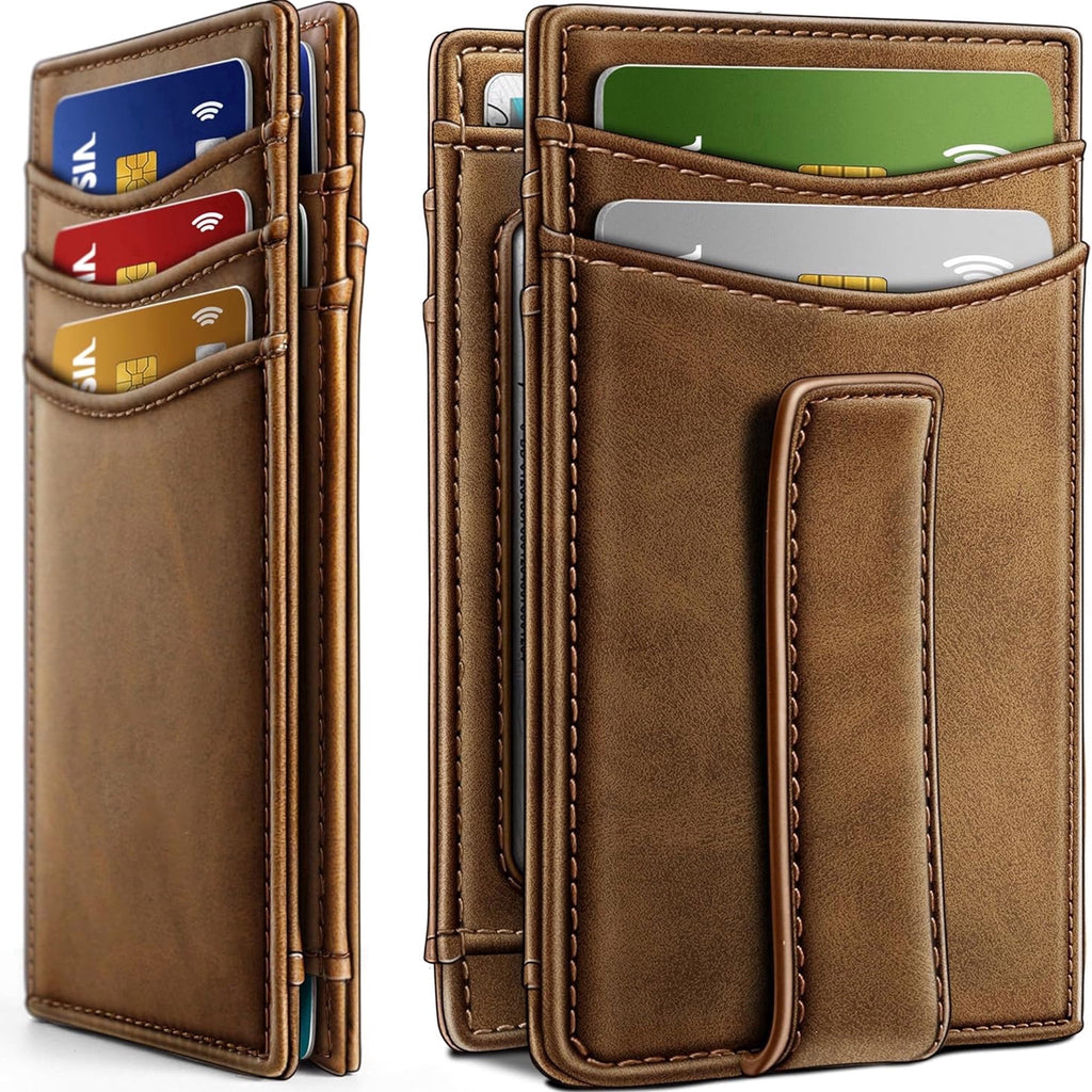Wallet for Men, Slim Leather Magnetic Closure Mens Wallet with RFID Blocking,ID Windows,Bifold Minimalist Credit Card...