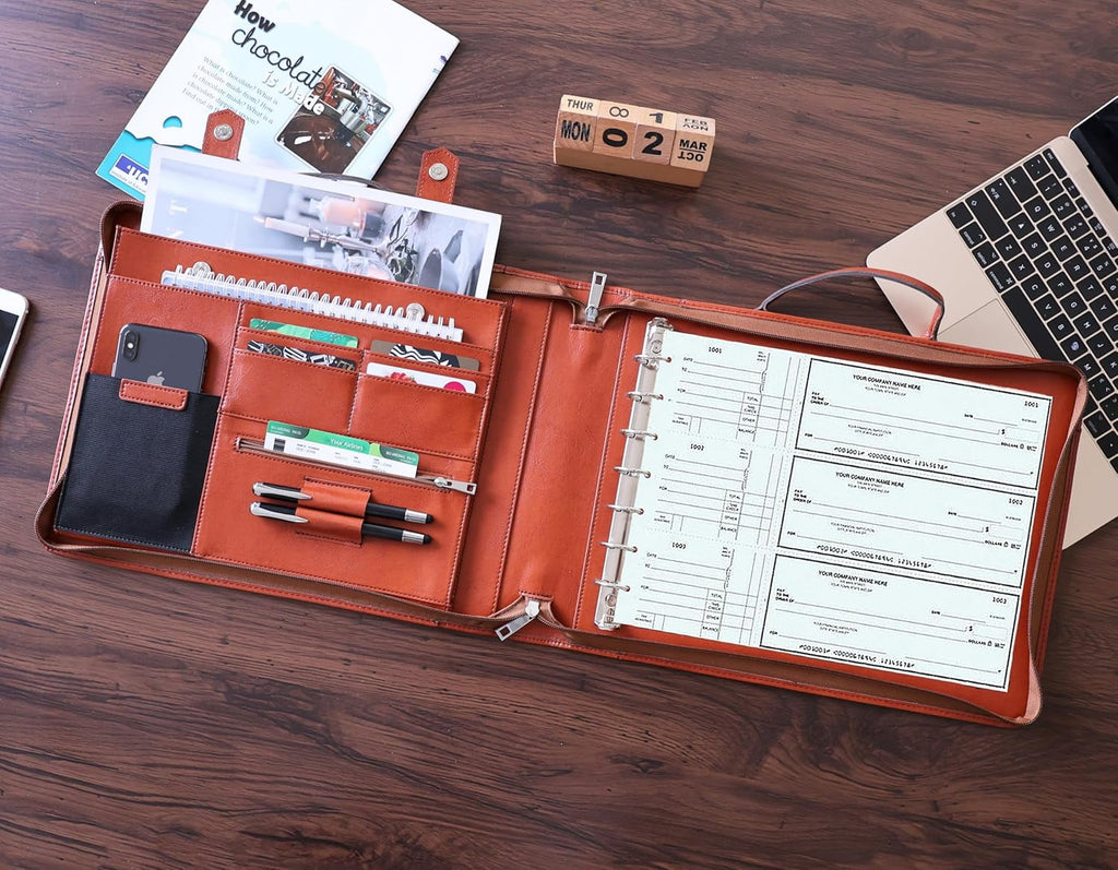 Personalized Vegan Leather Portfolio, Padfolio with Zipper, A4 Letter Size Notepad Organizer Folders, Retro Business ...