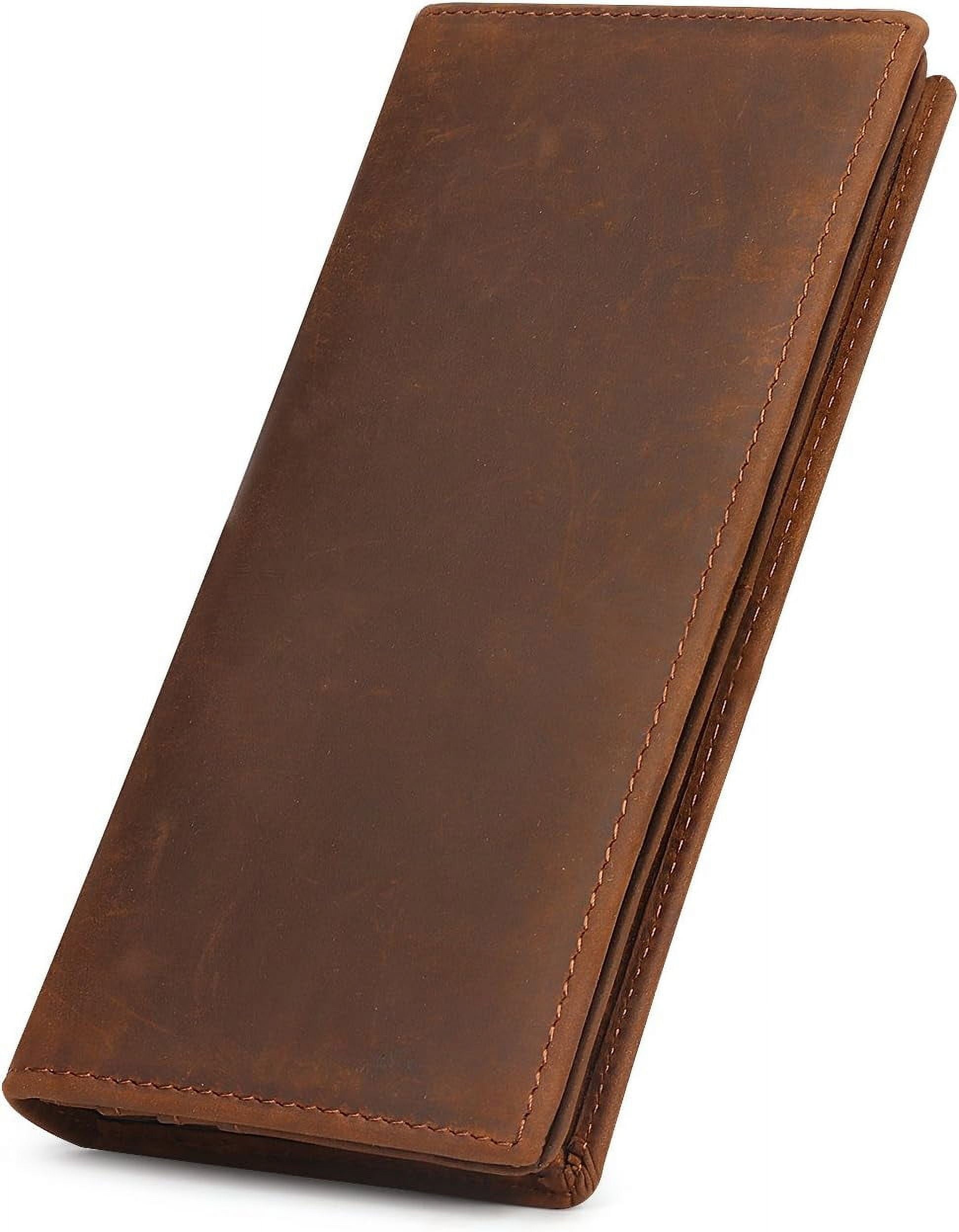 Men's Vintage Genuine Leather Long Wallet for Checkbook Credit Cards