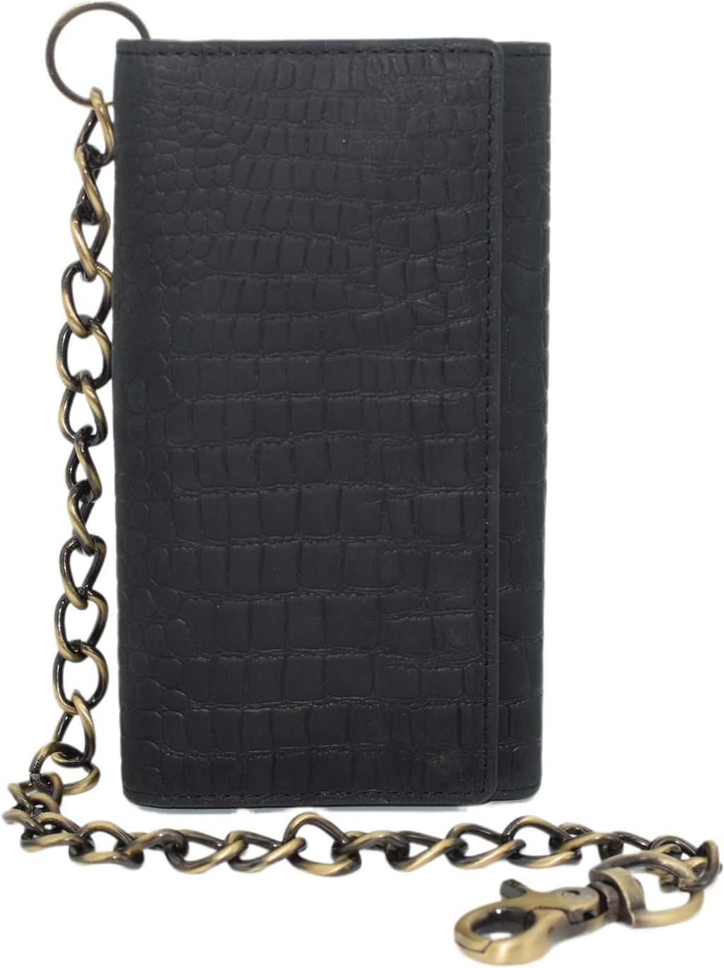Biker Wallets for Men with Chain - Distressed Croco Leather Wallet Credit Card Slots, Money Sleeve, & Zippered Pocket...