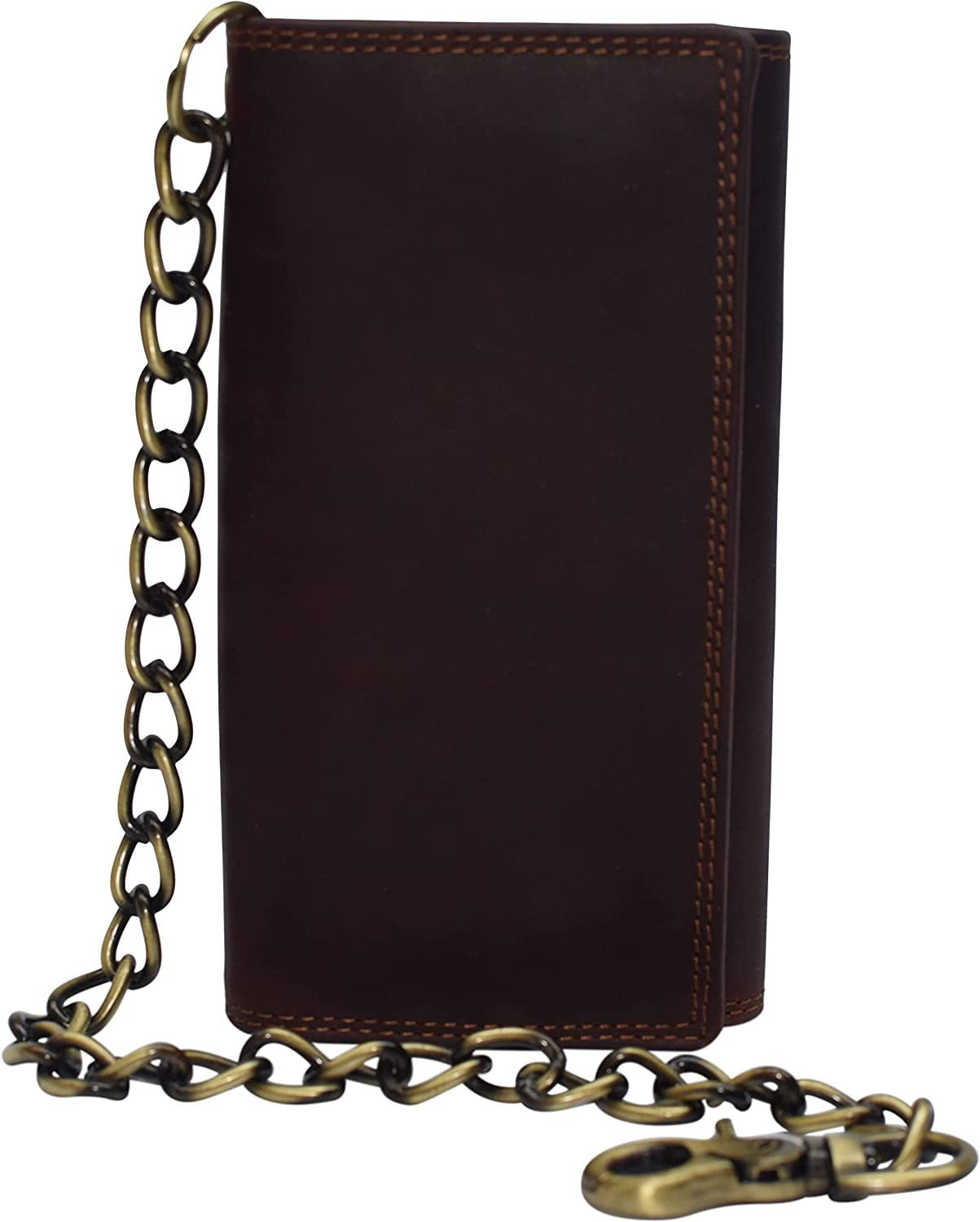USA Motorcycle Chain Wallet for Men 100% Natural Genuine Leather, Long Trifold RFID Blocking, Credit Card Money Organ...