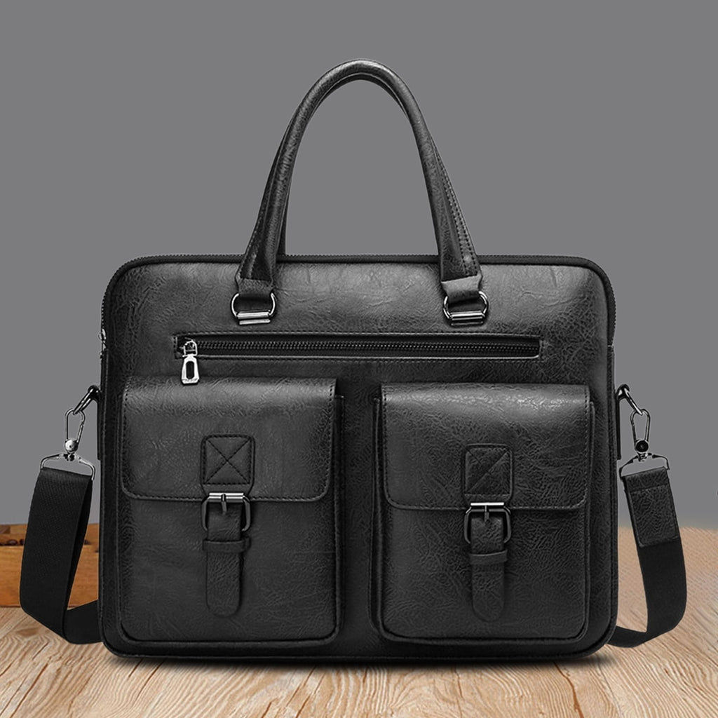 Mens Crossbody Bag,Laptop Messenger Bag,Pu Leather Briefcase with Adjustable Strap,Spacious Work Bag for Business Tra...