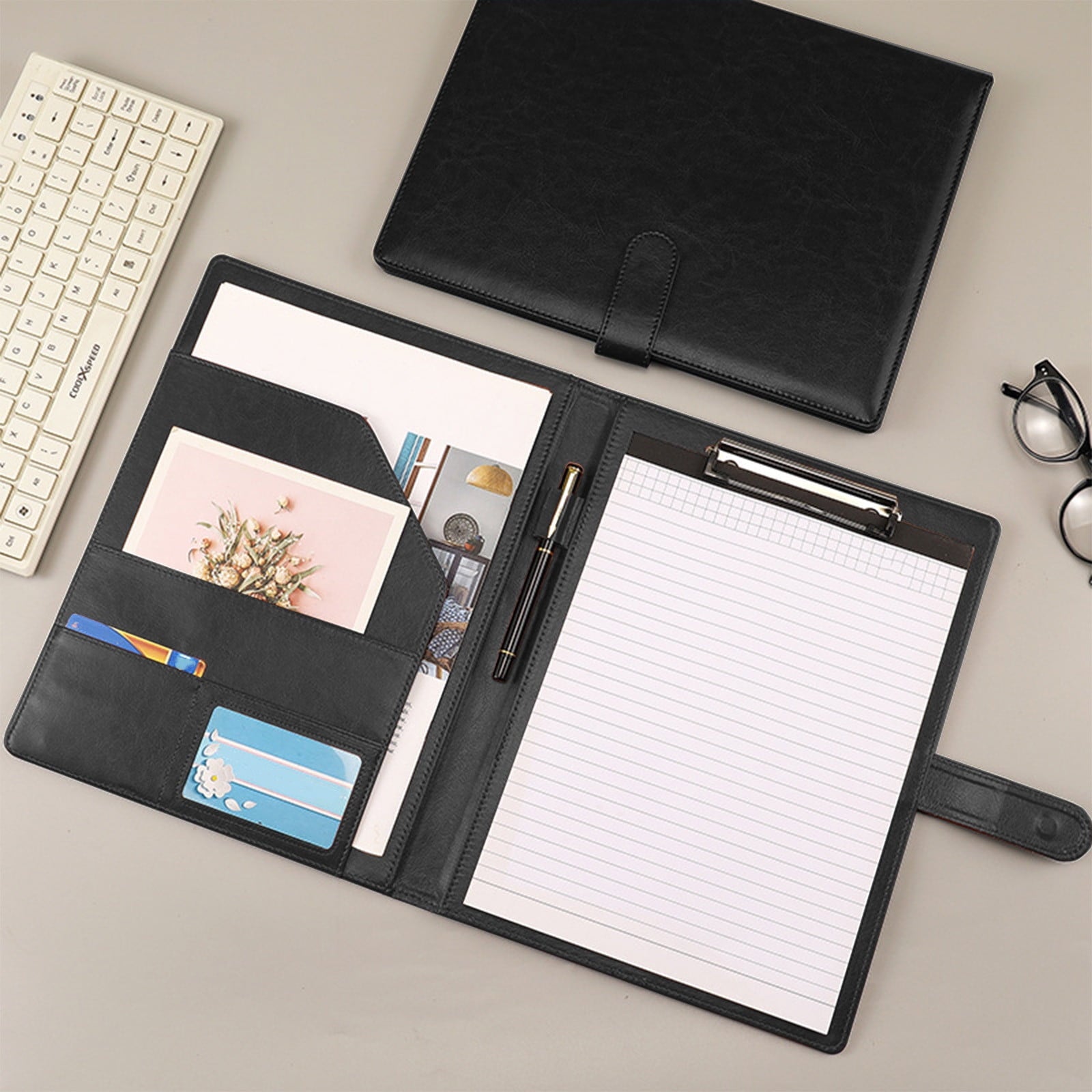 Under $5 Padfolio with Clipboard, Faux Leather Portfolio Folder Binder, Legal Pad Holder for A4 Letter Size Notepad, ...