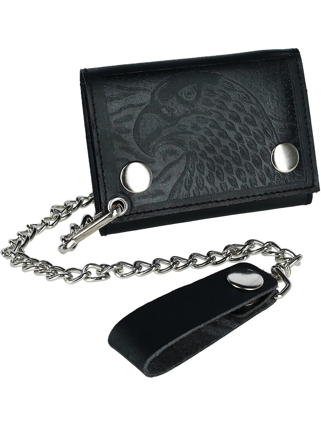 Leather Eagle Imprint Trifold Chain Wallet (Men)