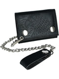 Leather Eagle Imprint Trifold Chain Wallet (Men)
