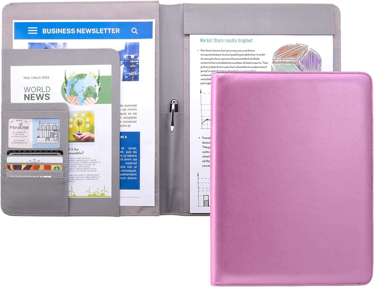 Business Meeting Padfolio | Professional Portfolio with Letter Size Writing Pad, PAD-39 Metallic Pink