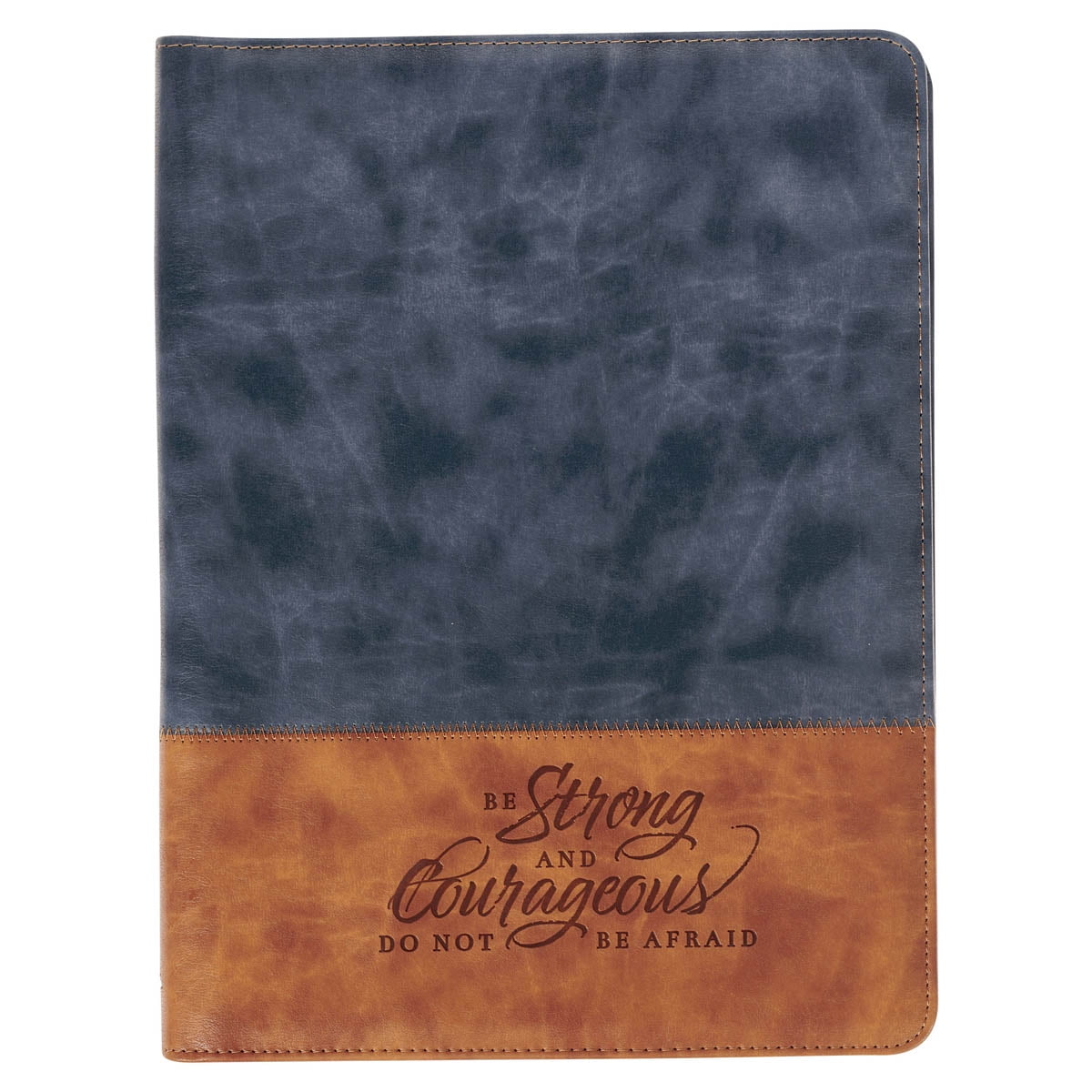 Premium Vegan Leather Zippered Portfolio Padfolio for Men & Women: Strong & Courageous Encouraging Scripture w/ Pen/H...