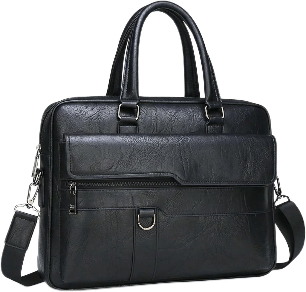 Classic Leather Handbag Briefcase for Men, Business Shoulder Messenger Bag Laptop Bag Attache Case, Fits 15.7 Inch La...