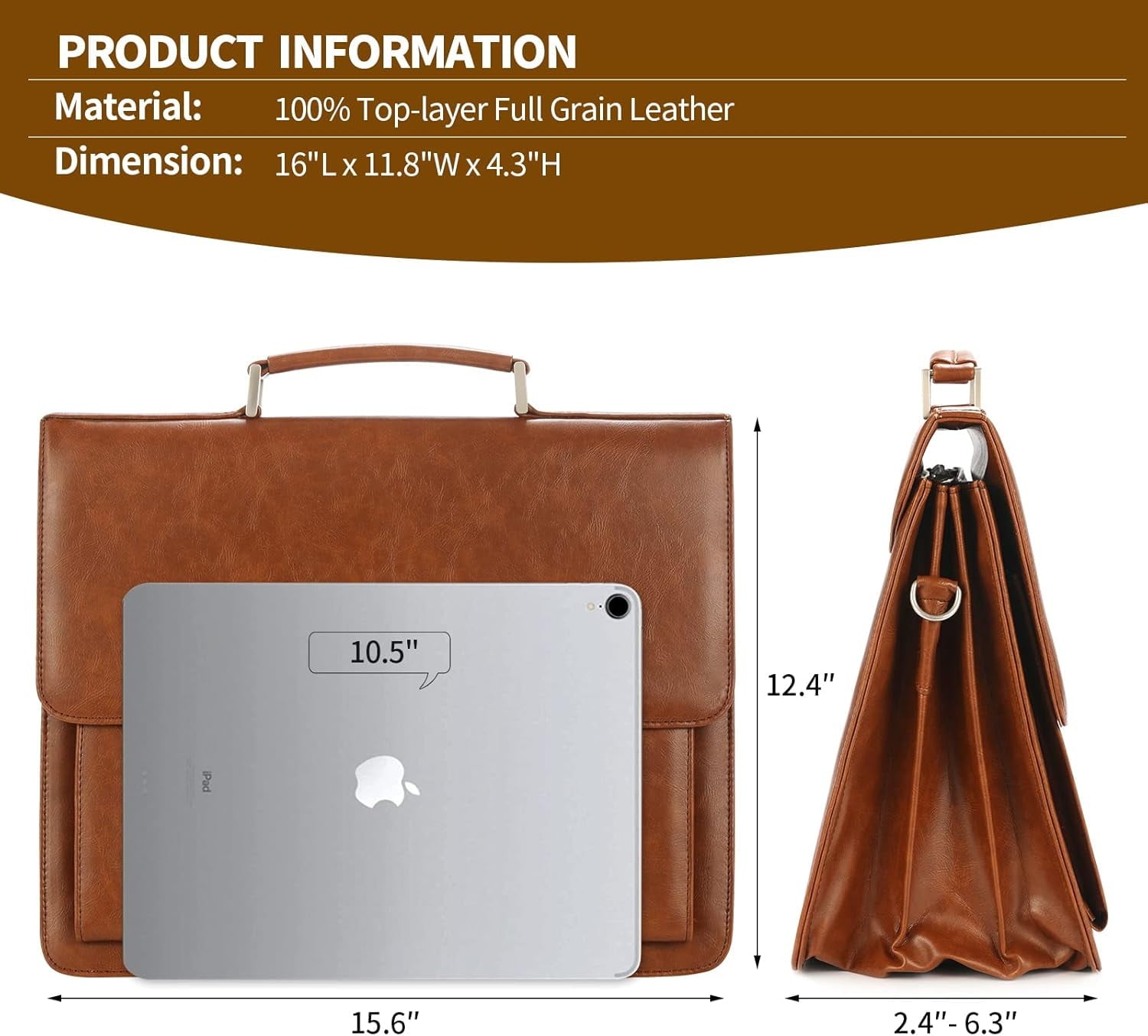 Classic PU Leather Briefcase for Men - Professional Business Messenger Bag