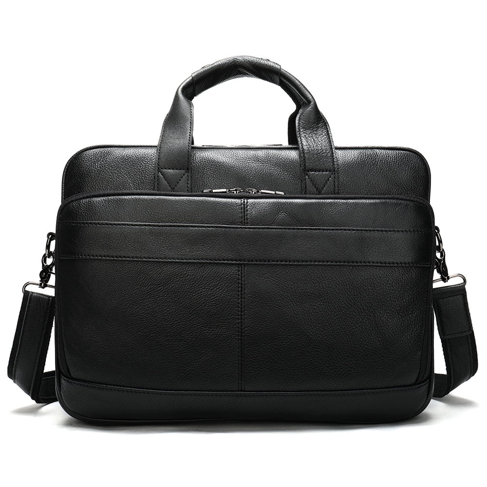 Classic men's genuine leather 15.6in briefcase, business laptop bag, can be worn over the shoulder or across the body...