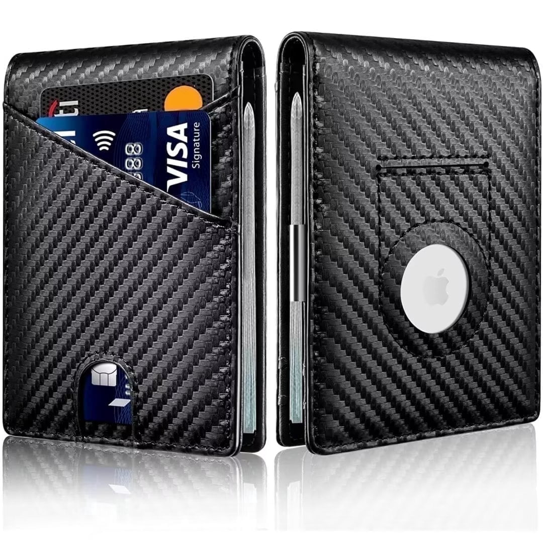 Slim Wallet for Men Minimalist Mens Wallet Leather, AirTag Wallet with Money Clip/ RFID Blocking Credit Card Holder F...