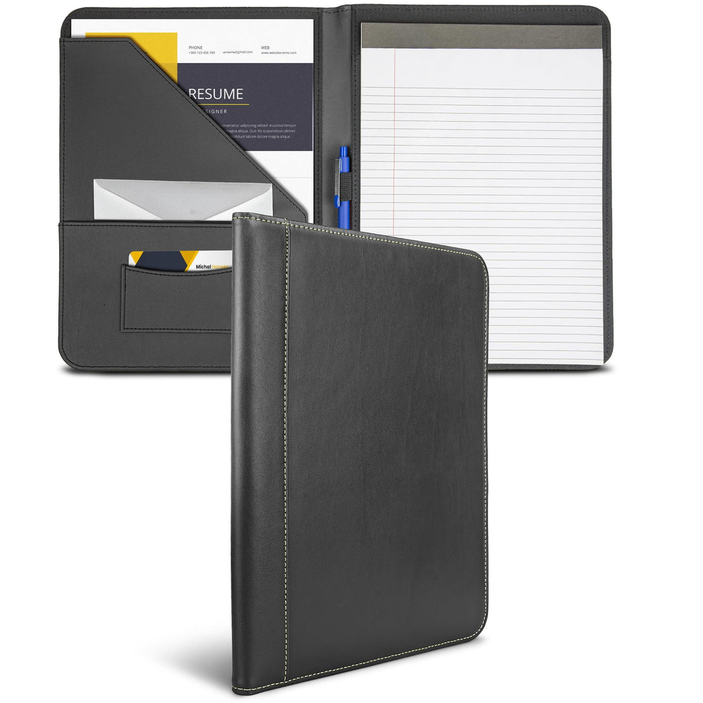 Contrast Stitch Faux-leather Padfolio  Business Portfolio For Men And Women Resume Document Organizer With 8.5 X 11 Inch Writing Pad Black