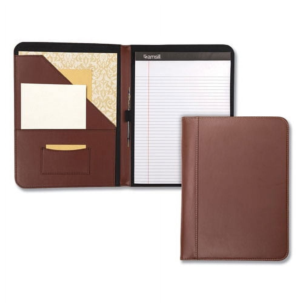 "Contrast Stitch Leather Padfolio, 8 1/2 X 11, Leather, Tan | Bundle of 2 Each"