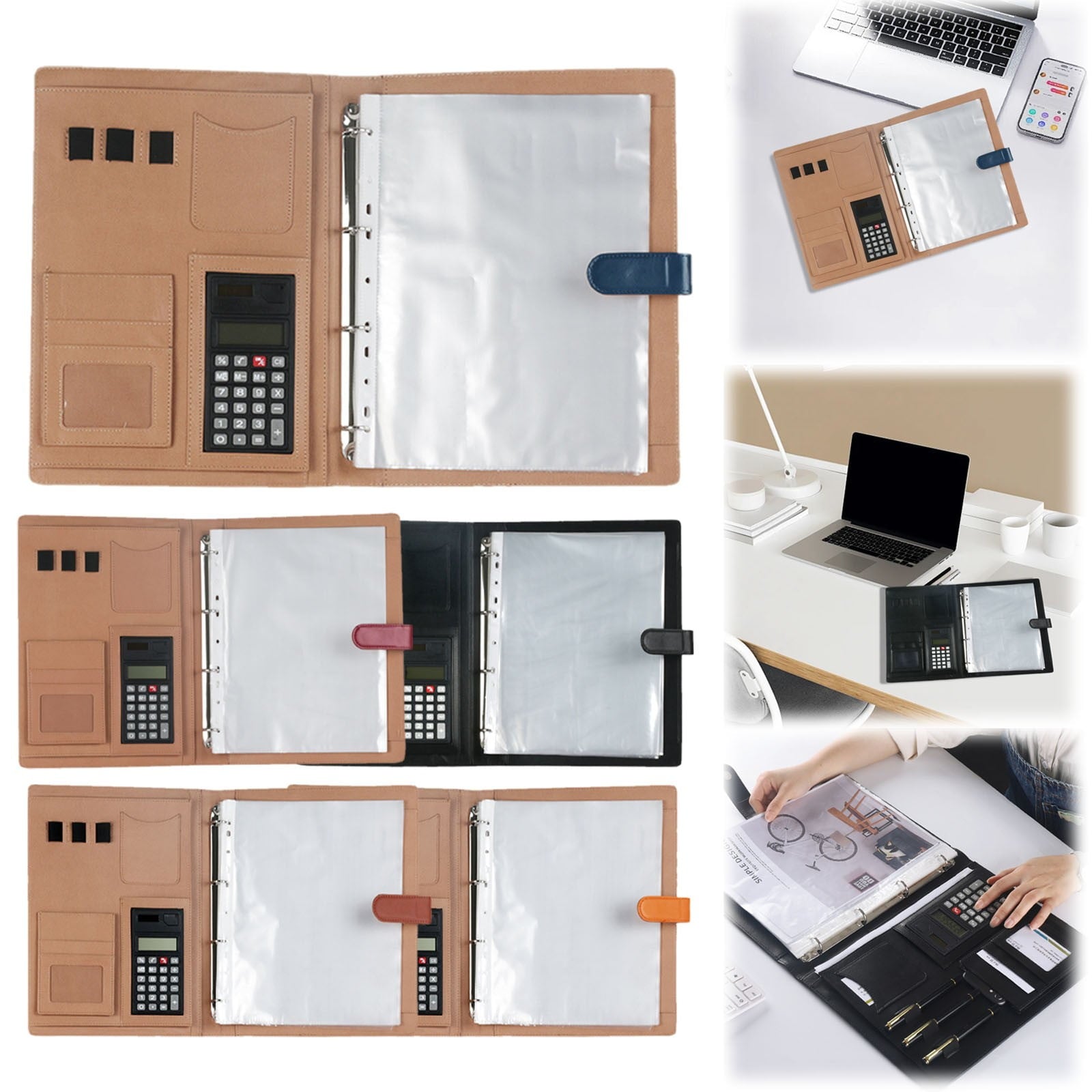 CoreLiving Professional Leather Folder Portfolio, Resume Document Binder with Notepad, Calculator Storage and Multi-Pocket Organizer for Bus