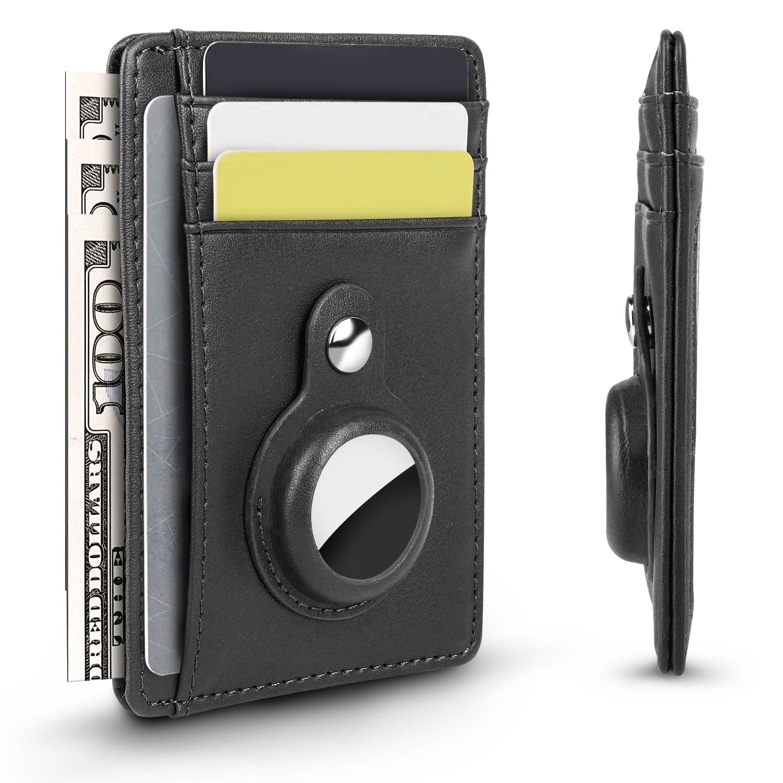 Credit Card Holder Fit for AirTag, DISEN Slim RFID Blocking Leather Wallet with 8 Slots and Tracker Slot for Men Women