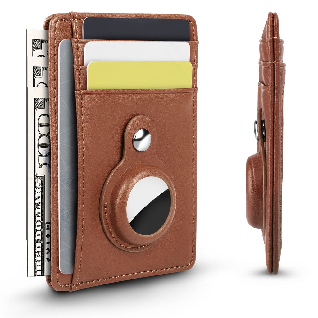 Credit Card Holder Fit for AirTag, Slim RFID Blocking Leather Wallet with 8 Slots and Tracker Slot for Men Women