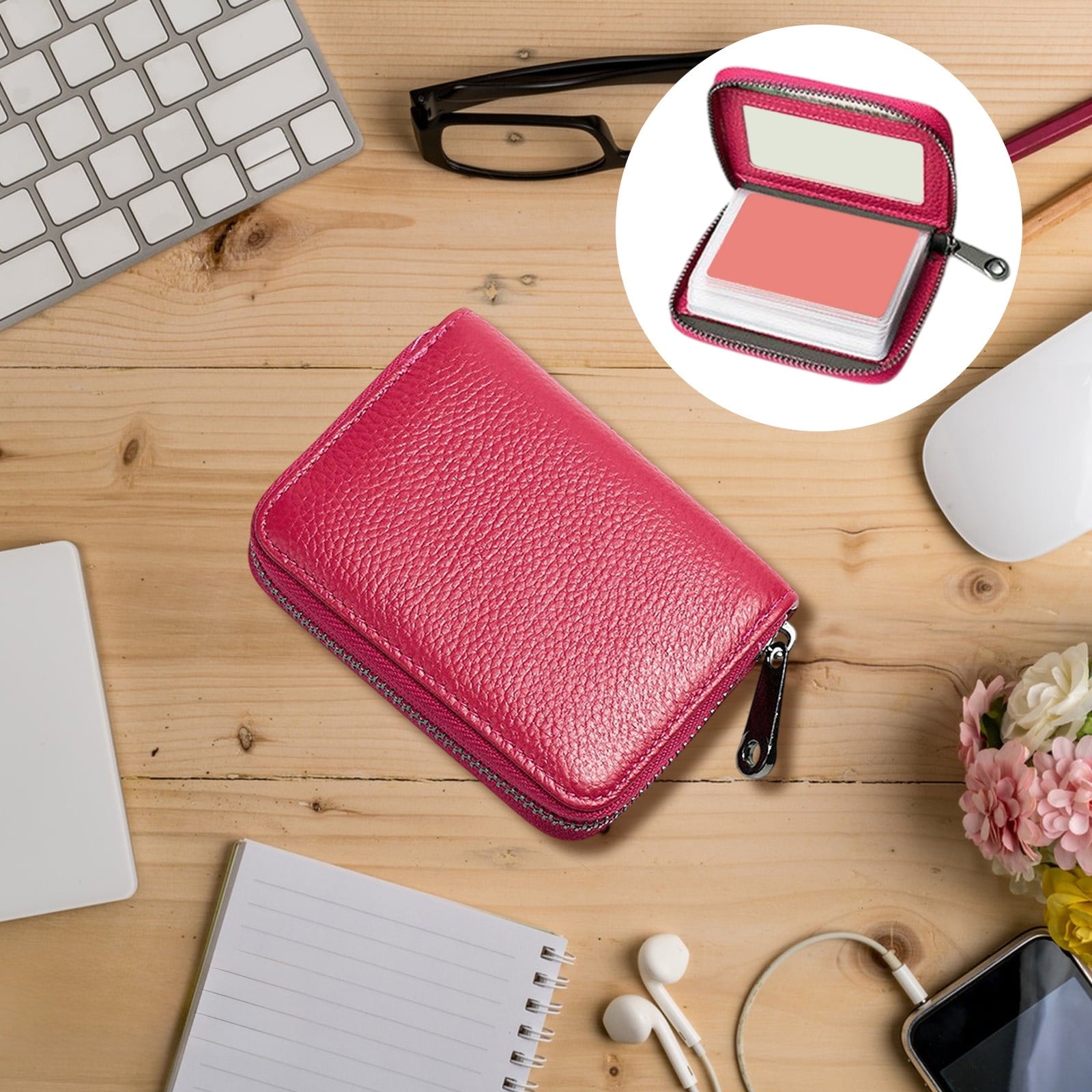 Credit Card Holder Wallet | Slim RFID Blocking Artificial Leather | Zipper Closure | Multiple Slots for ID Bank Cards Coins | Unisex | Compa