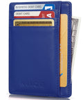 Credit Card Holder with ID Window RFID Protected Genuine Leather Slim Wallet (Blue)