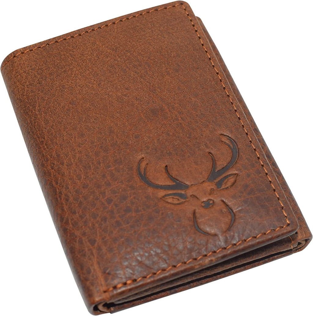 Deer Men's RFID Blocking Real Leather Bifold Trifold Wallet Trifold