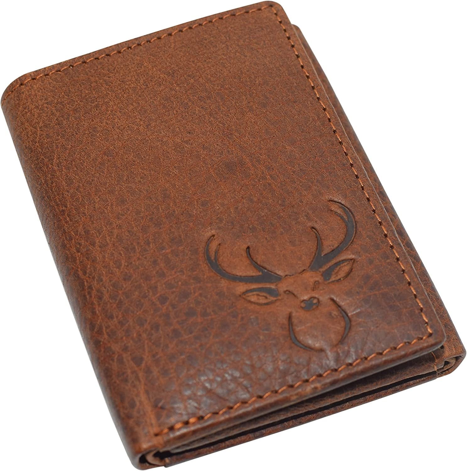 Deer Men's RFID Blocking Real Leather Bifold Trifold Wallet Trifold
