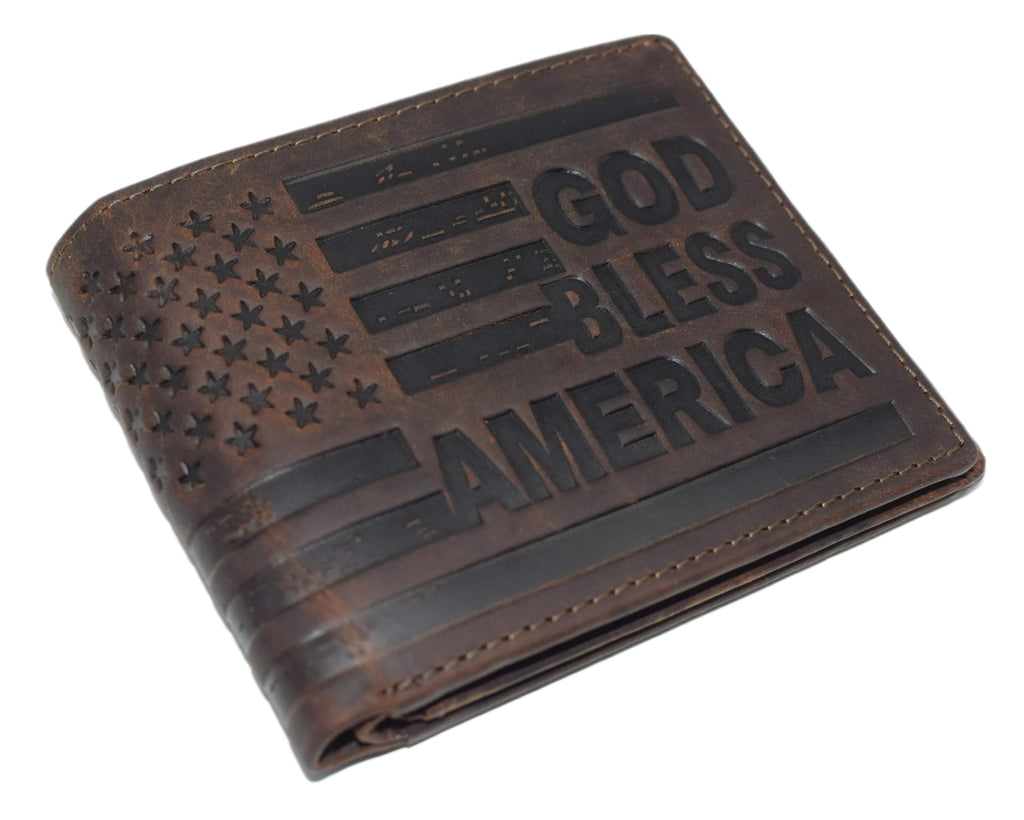 Distressed Vintage Leather Patriot American Flag Wallet -GOD BLESS AMERICA RFID Blocking Leather US Flag Men's Bifold...