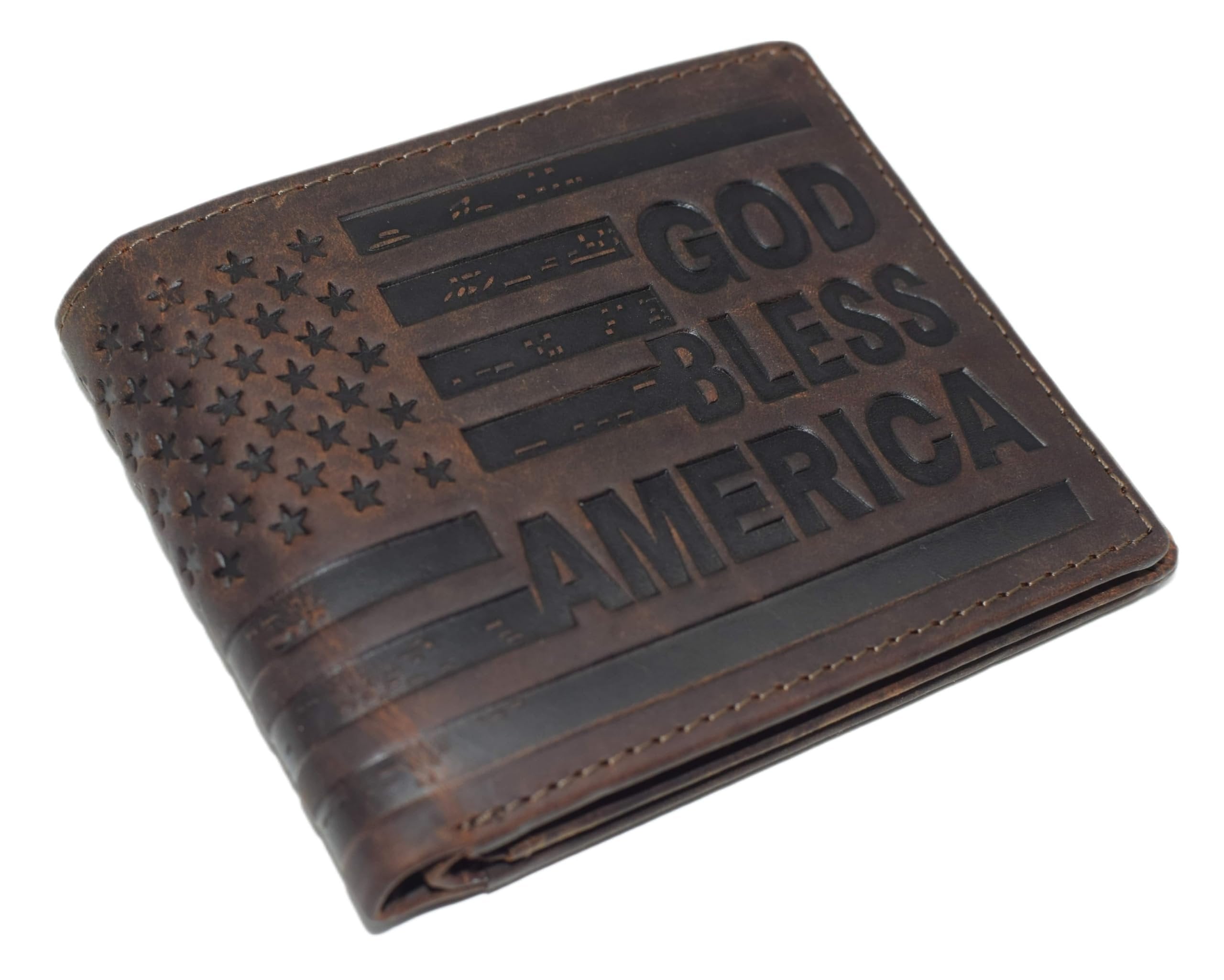 Distressed Vintage Leather Patriot American Flag Wallet -GOD BLESS AMERICA RFID Blocking Leather US Flag Men's Bifold...