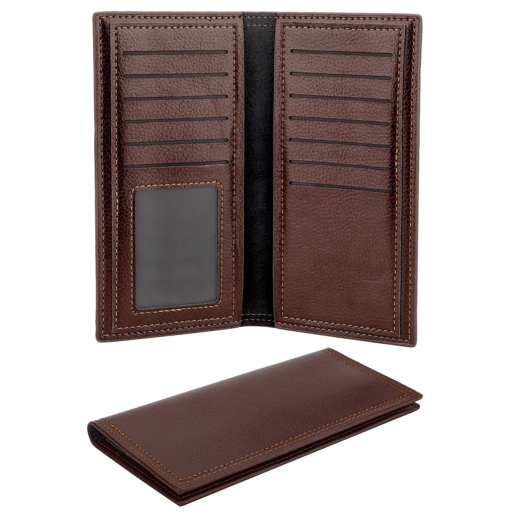 Long Bifold Wallet for Men, Slim PU Leather Purse, RFID Blocking Credit Card Holder, Brown