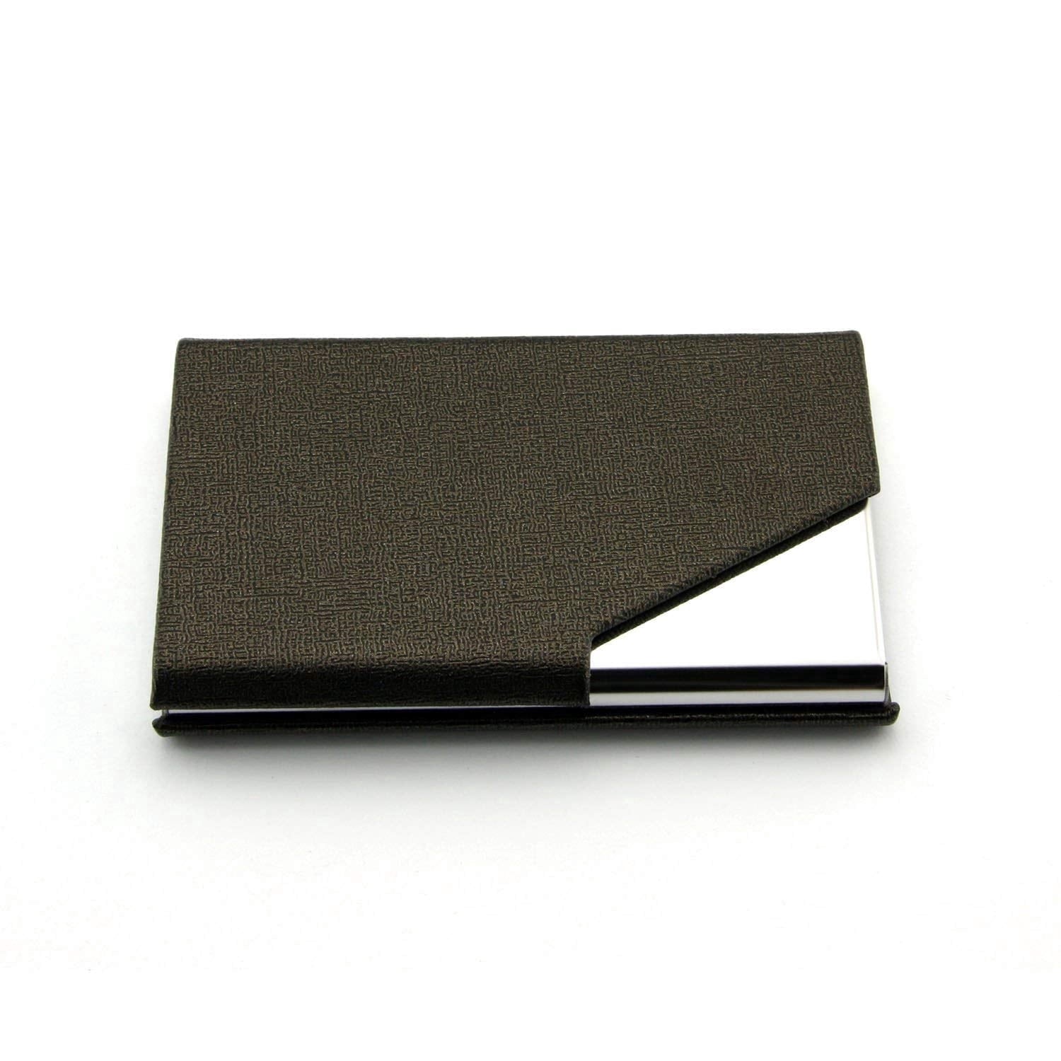 PU Leather Business Card Holder Case, Slim Metal ID and Credit Card Wallet, Pocket Card Organizer