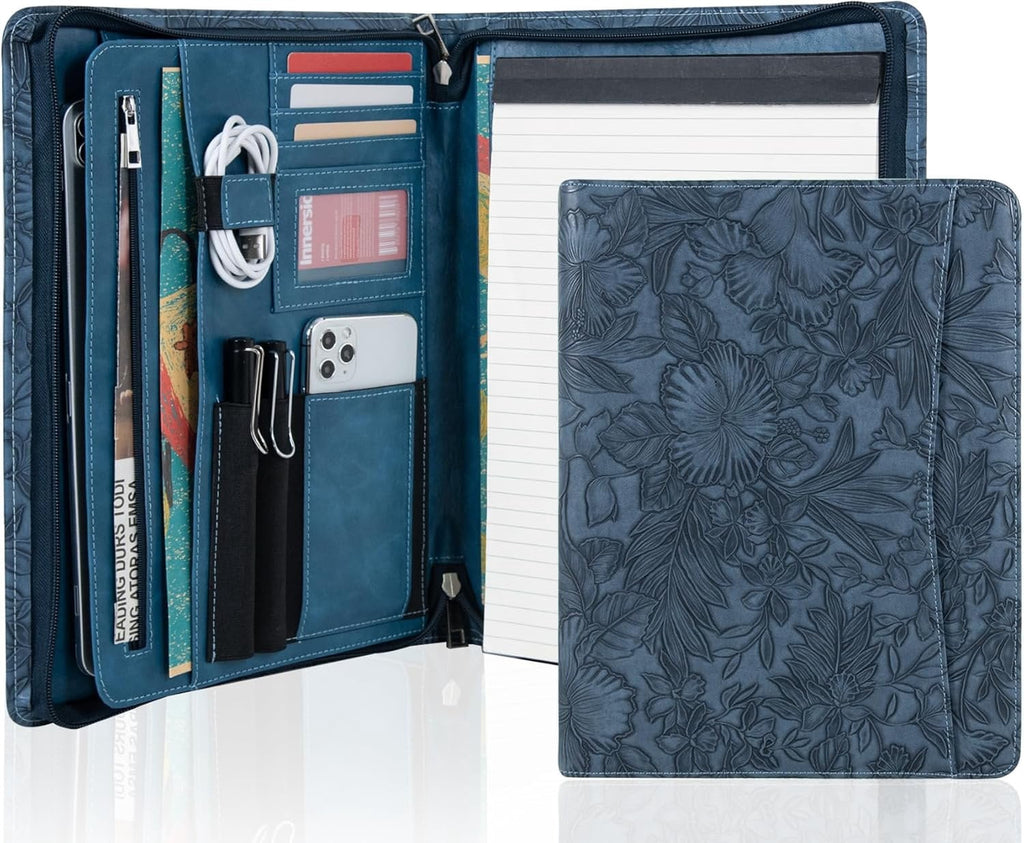 for Women, Professional Bussiness Portfolio Organizer with A4 Notepad Holder, Zippered Portfolio Binder Fits 13" Ipad...