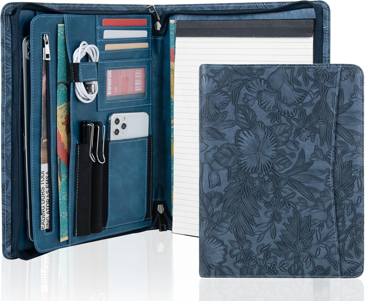 for Women, Professional Bussiness Portfolio Organizer with A4 Notepad Holder, Zippered Portfolio Binder Fits 13" Ipad...