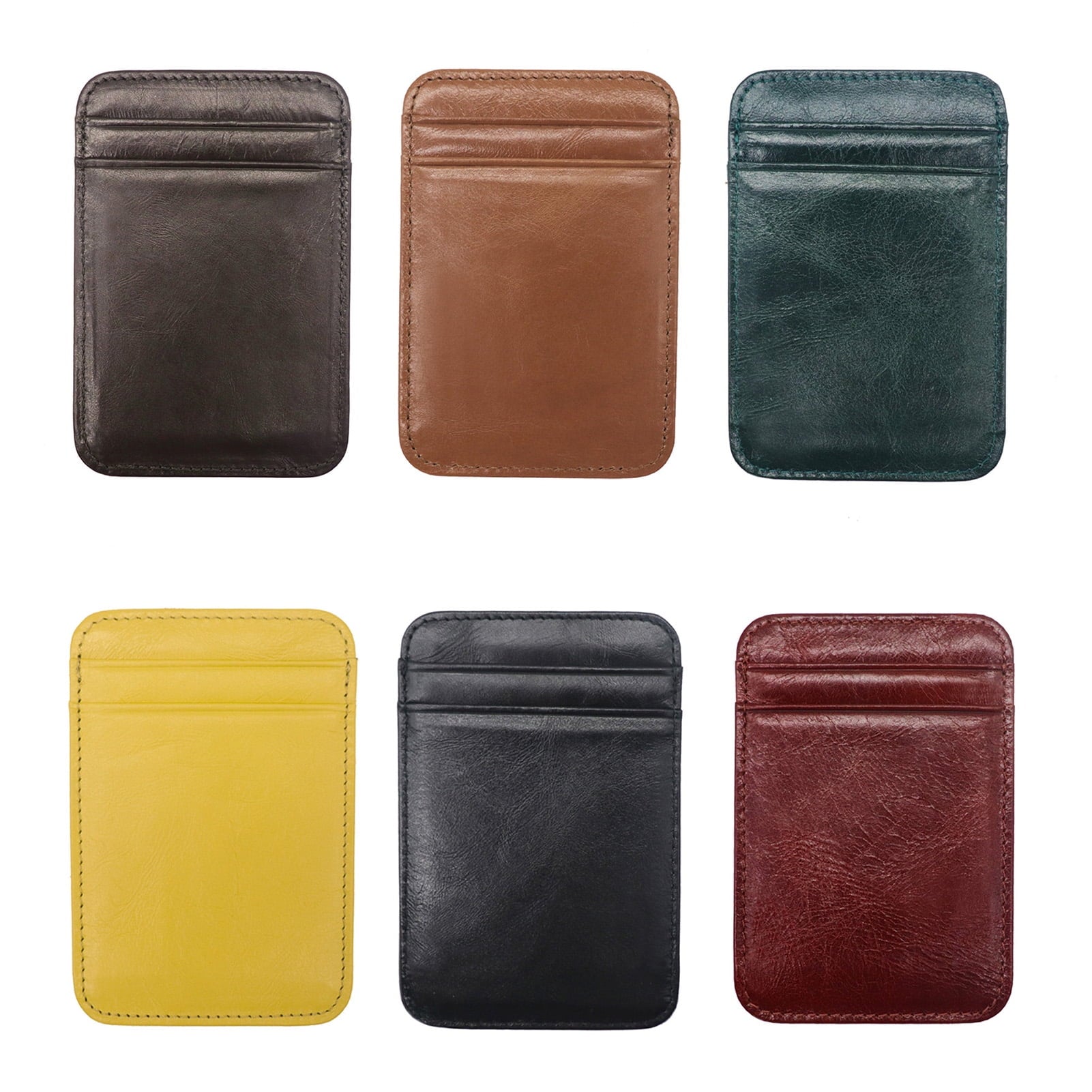 Card Holder Slim Small Wallet Faux Leather Solid Color Driver's License Credit Card Case Business Use Black