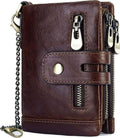Estrela Men's Wallet RFID Protection Men's Leather Wallet with Chain Double Fold Men's Wallet with Coin Compartment Zip Wallet 16 Card Slots
