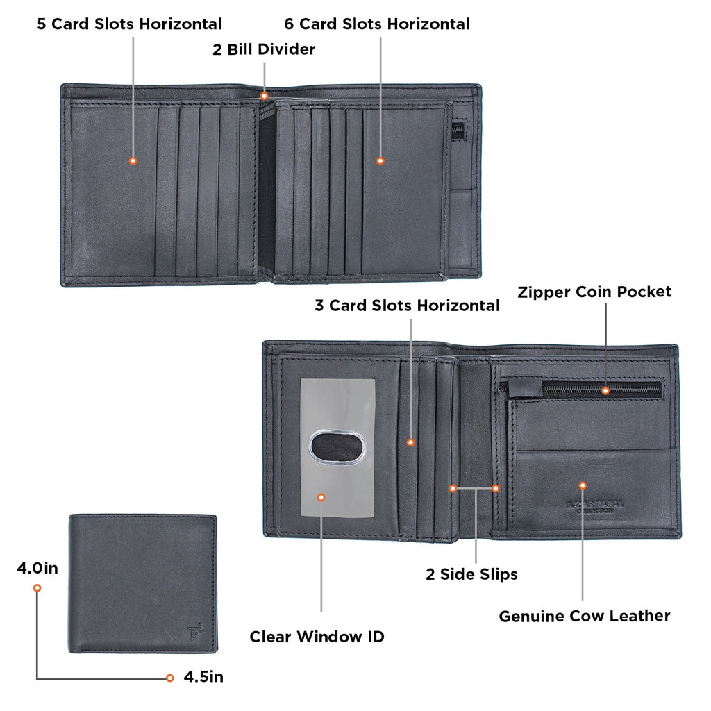 Euro Bifold Wallet for Men Genuine Soft Leather Handcrafted Hipster Wallet with Coin Pocket