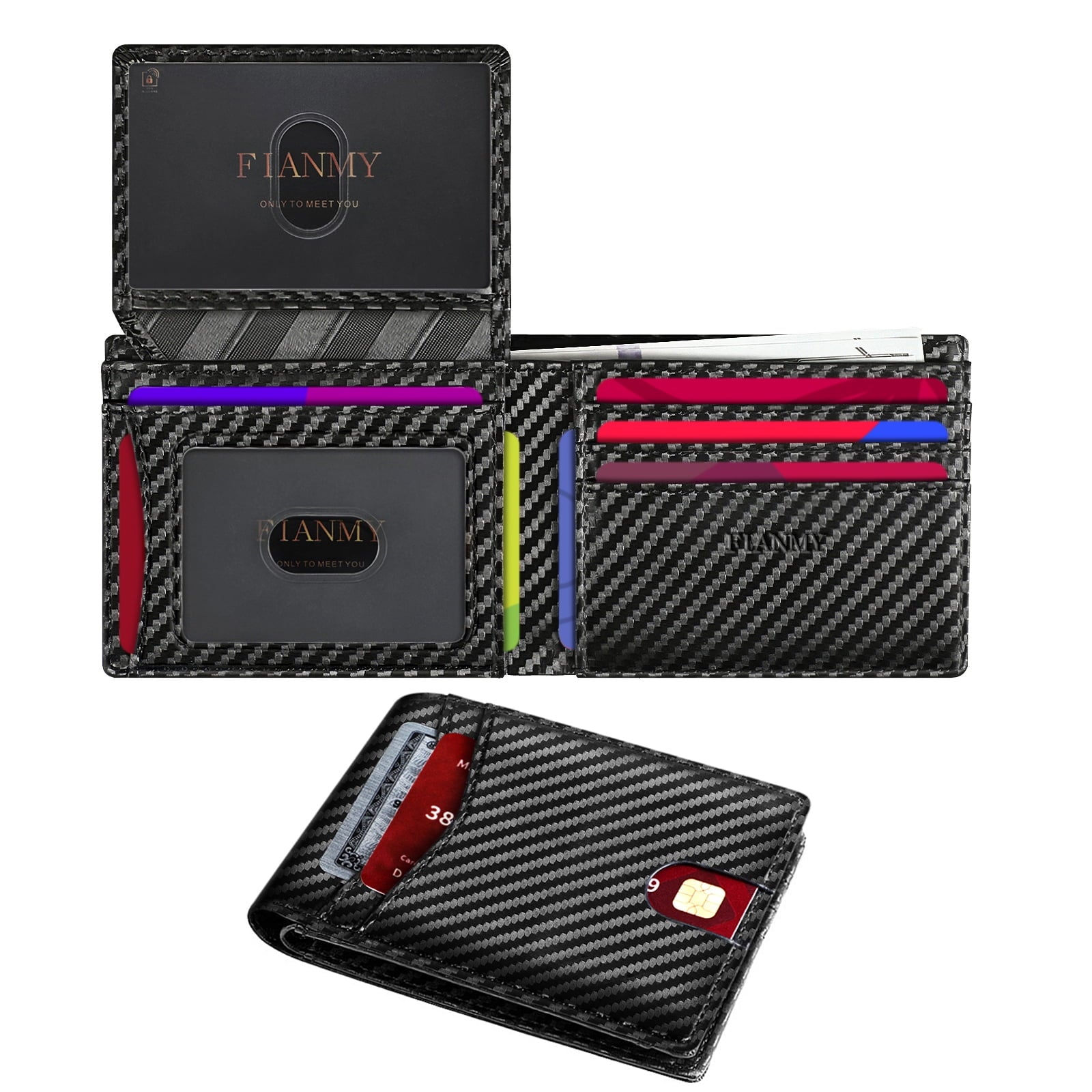 Wallet for Men, Slim Leather Rfid Blocking Mens Wallet with 2 ID Windows, Bifold Minimalist Credit Card Holder for 15...