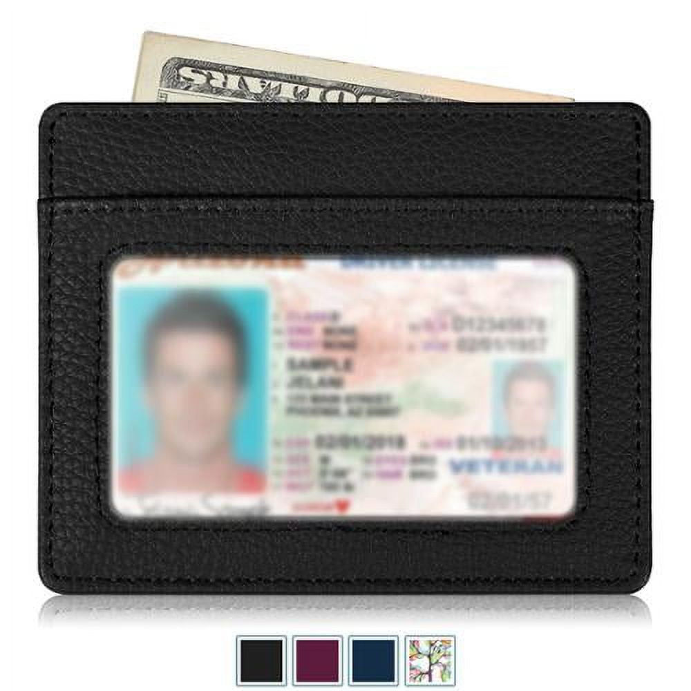 Credit Card Holder with ID Window, RFID Blocking PU Leather Slim Wallet Sleeve for Men Women